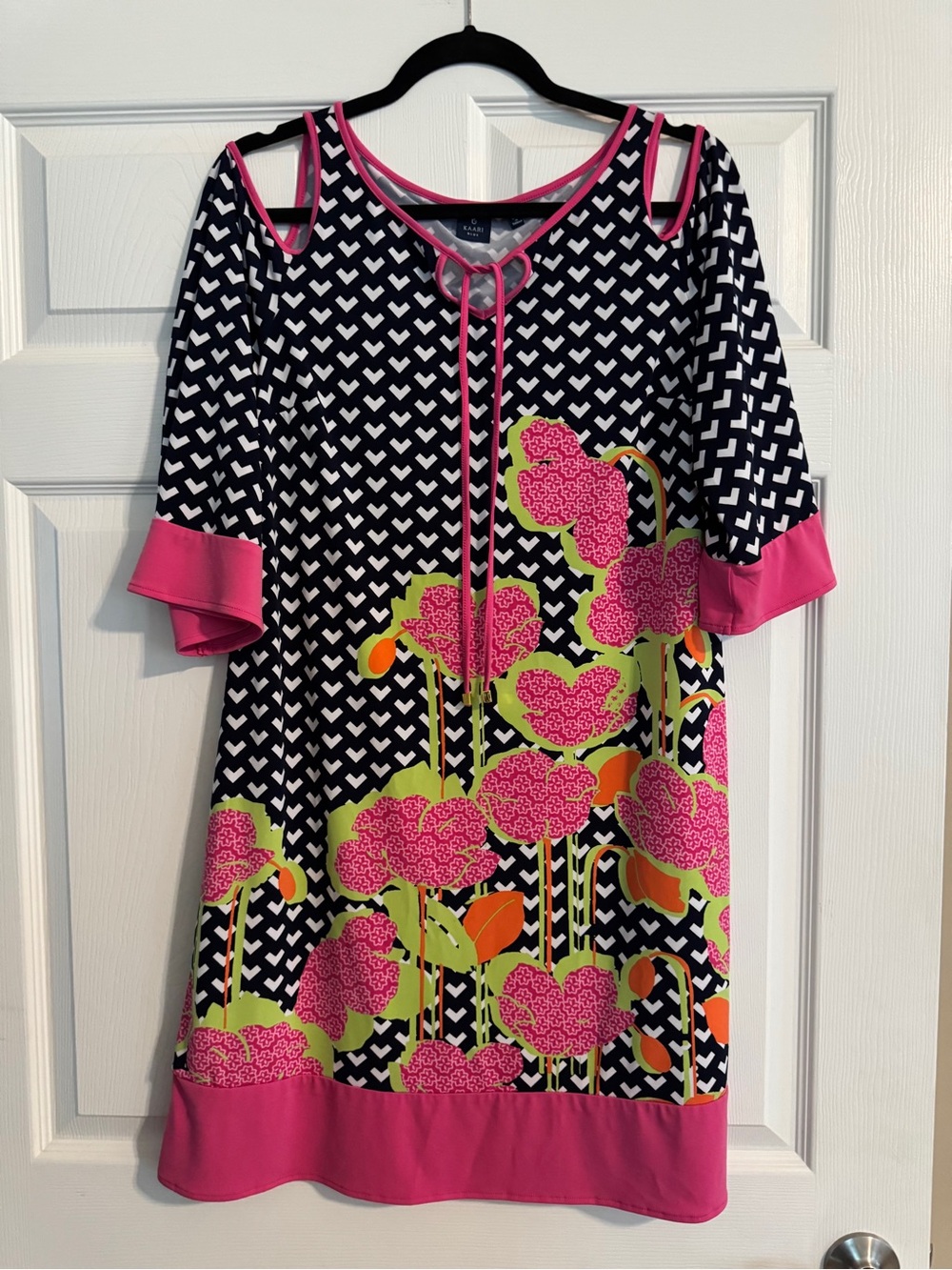 Kaari Blue Navy Dress with Hot Pink Floral & Lime and Orange Accents